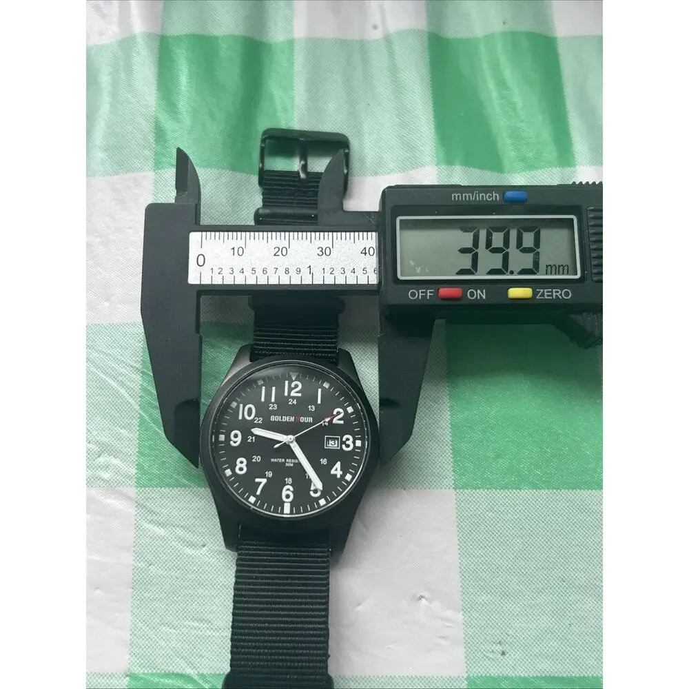Golden Hour All Black Military Style Nylon Band Men’s Quartz Watch